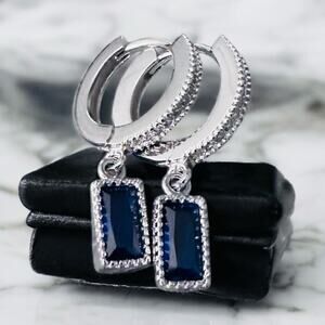 Small earrings S925 exquisite tourmaline hoop earrings blue zircon real silver